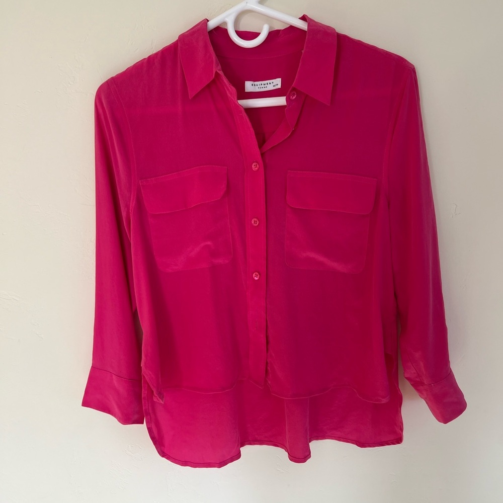 Equipment Pink 3/4 Sleeve Notched Collar Blouse